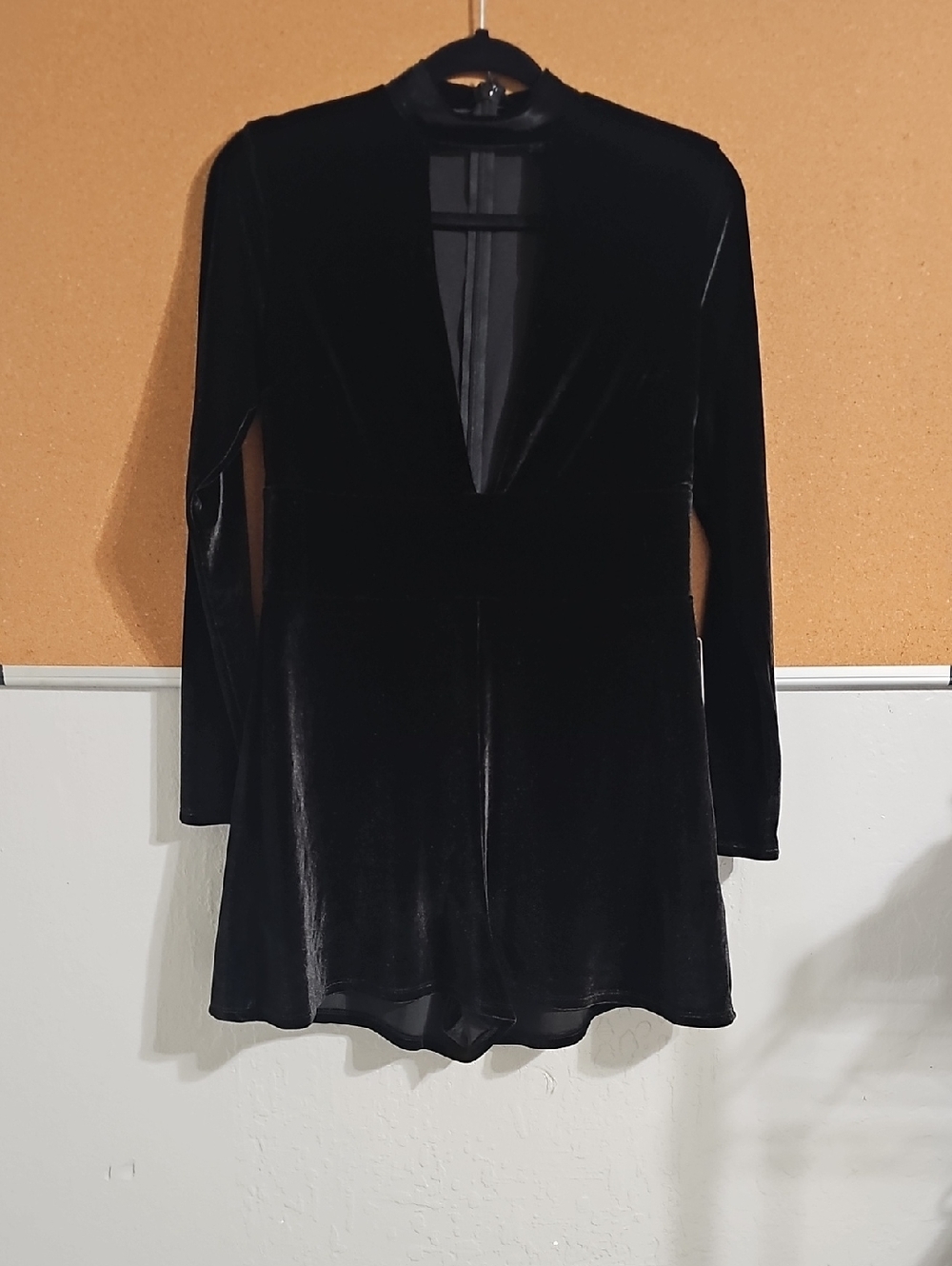 Express Black Velvet Long-Sleeve Romper